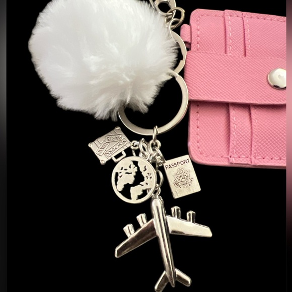 Pink Card Holder customized with bag charms/Keychains NIP - Picture 4 of 4